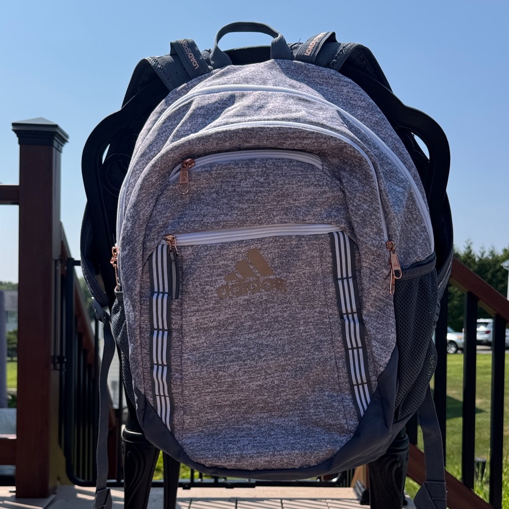 Adidas Heathered Gray Backpack.